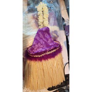 Wine Bottle Cover Purple Hawaiian Hula Skirt Floral Top & Faux Grass Skirt For W